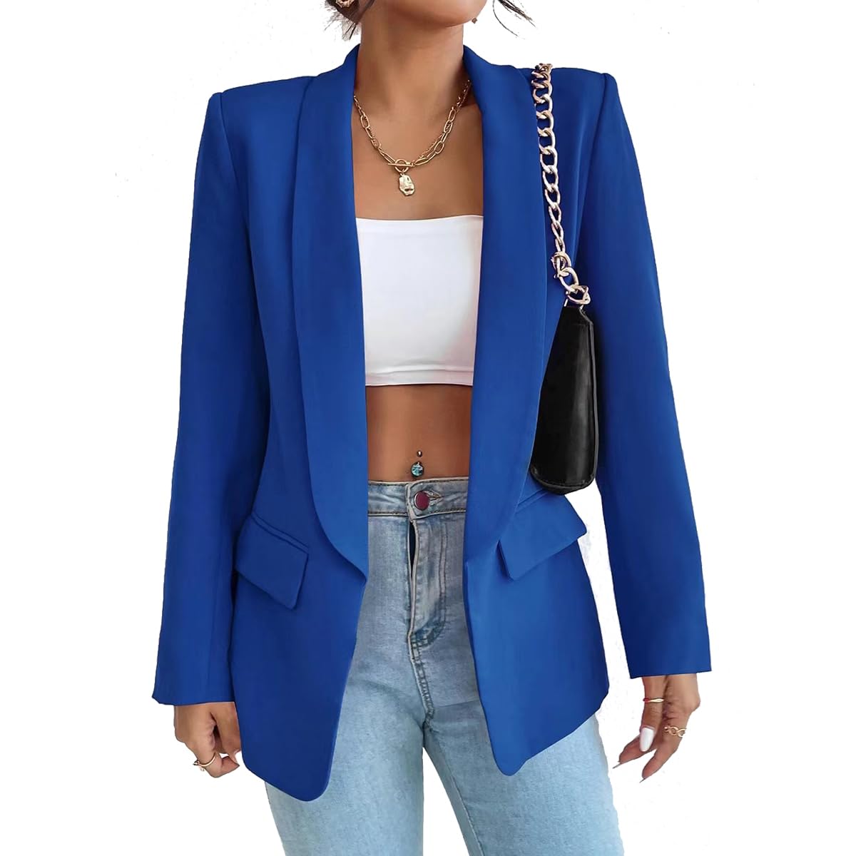 MODSGUE Blazer, Giacca Estiva Da Donna, Per Lavoro, Ufficio, Alla Moda Con Bottoni Per Tutti I Giorni Estiva Streetwear Blu S 122830882