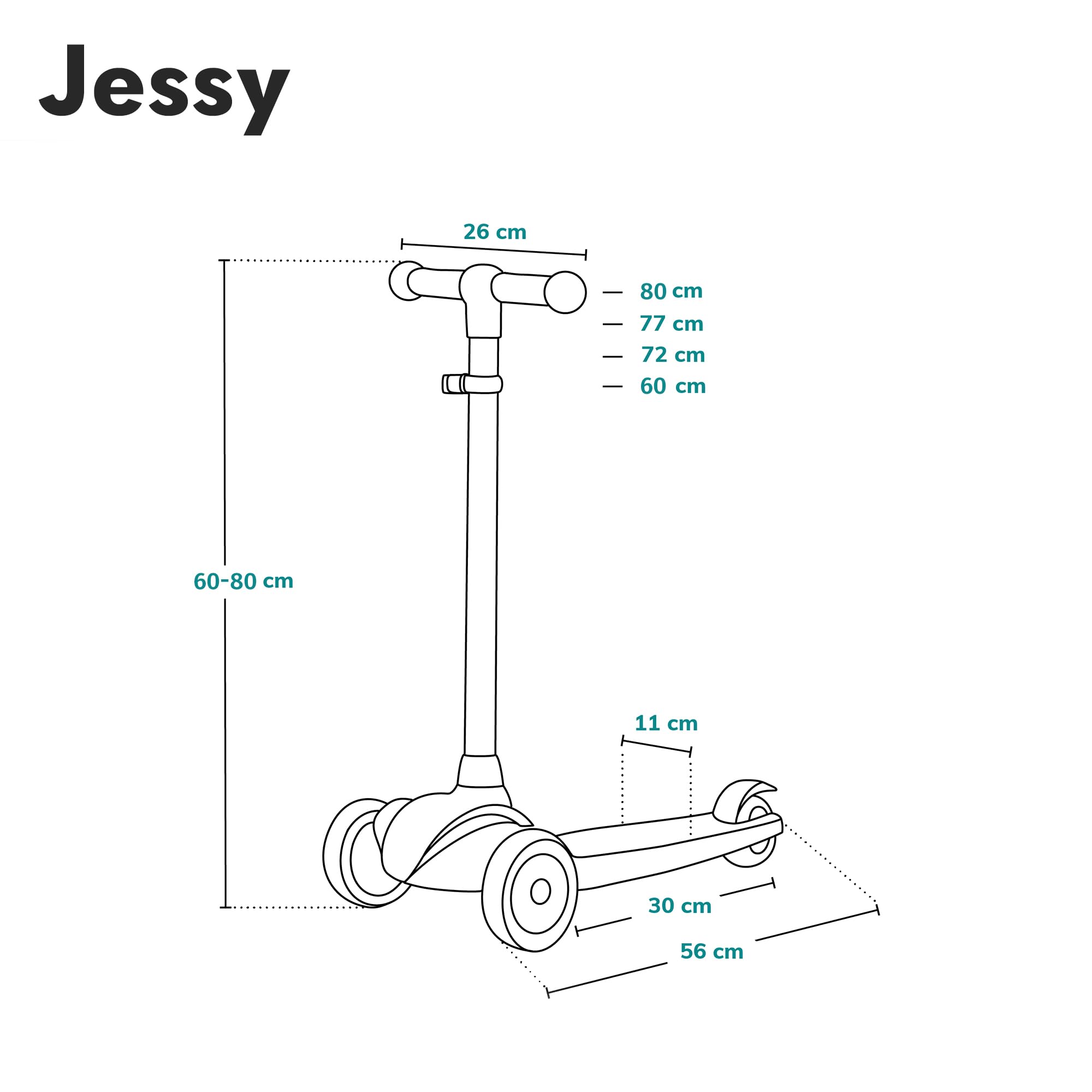 LIONELO Jessy Premium Dreirad-Kinderroller mit LED-Rädern für Kinder 3 Jahre bis 50 kg, Höhenverstellung und Rutschfester Plattform, Faltbarer Kinderroller. Kinderscooter ab Kleinkind Junge Mädchen