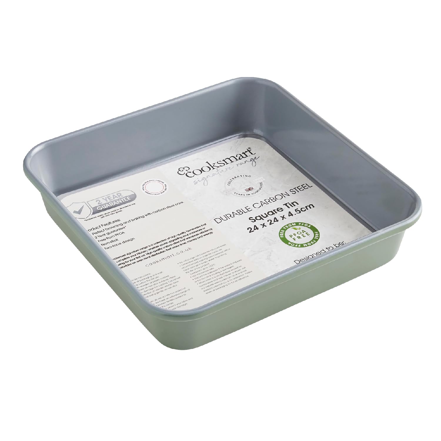 Cooksmart Signature zweifarbige quadratische Backform, 24 cm, grün, Premium-Karbonstahl, antihaftbeschichtet, gleichmäßige Wärmeverteilung, ofenfest, PFOA-frei, stilvolles zweifarbiges Design