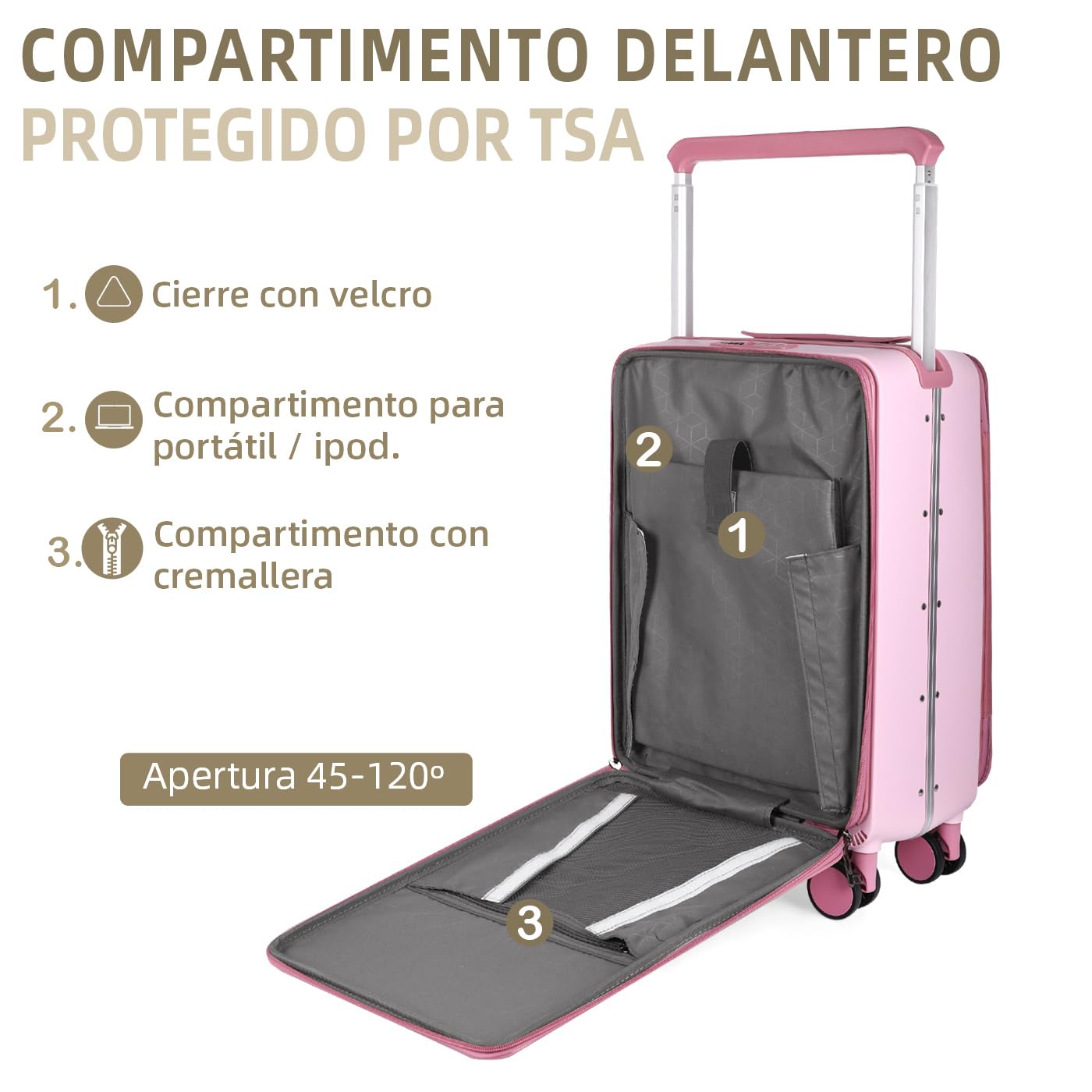MERCURY TEXTIL- Maleta de Cabina Polipropileno (PP) con Asa Ancha(Rosa) | Abertura por la Parte Superior, Equipaje de Mano Rígido con Gran Capacidad, Bolsillo Frontal y Cierre TSA