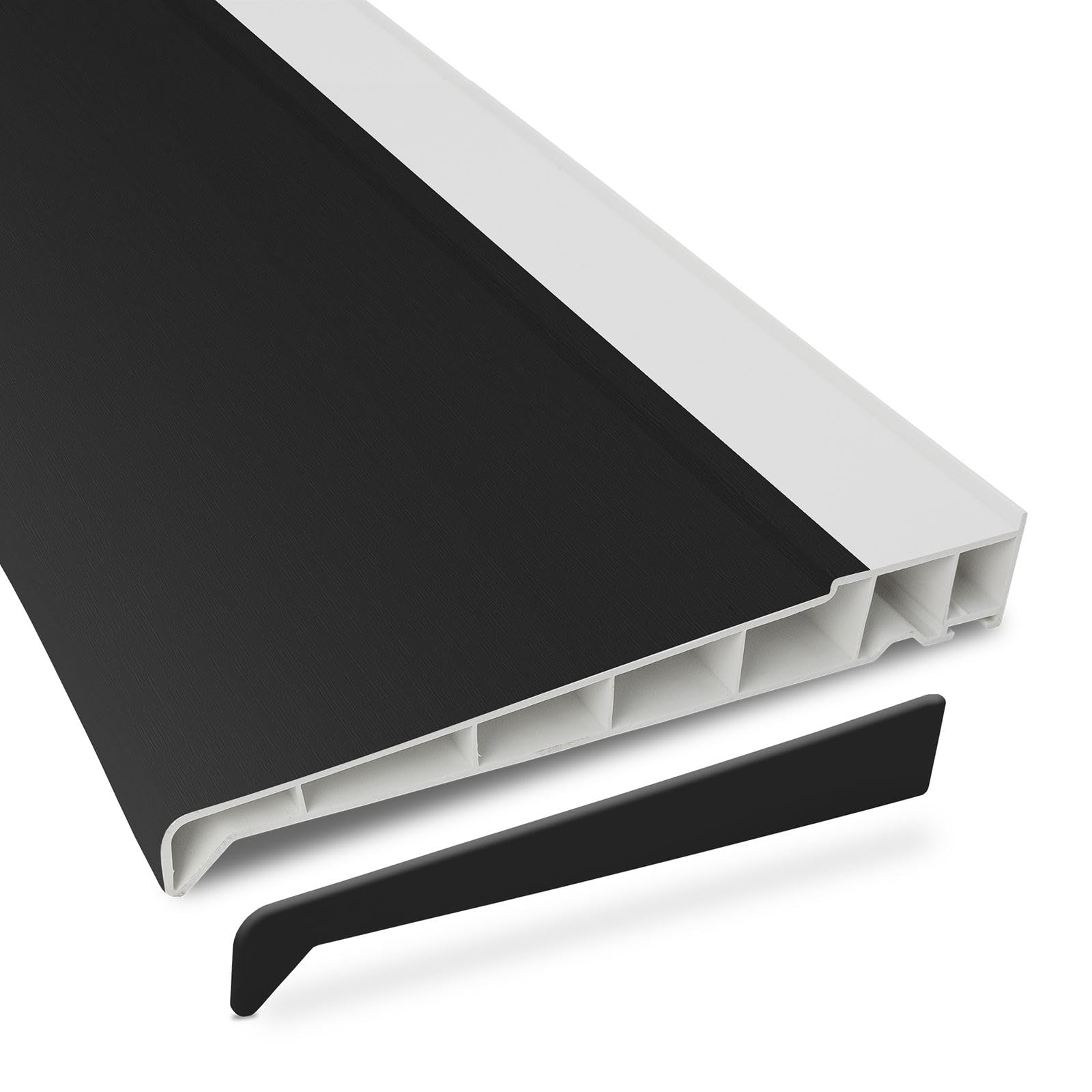 Truly Pvc Limited Black / White 225Mm Profile 22 Window Sill (With End Caps) - Black/White, 2M