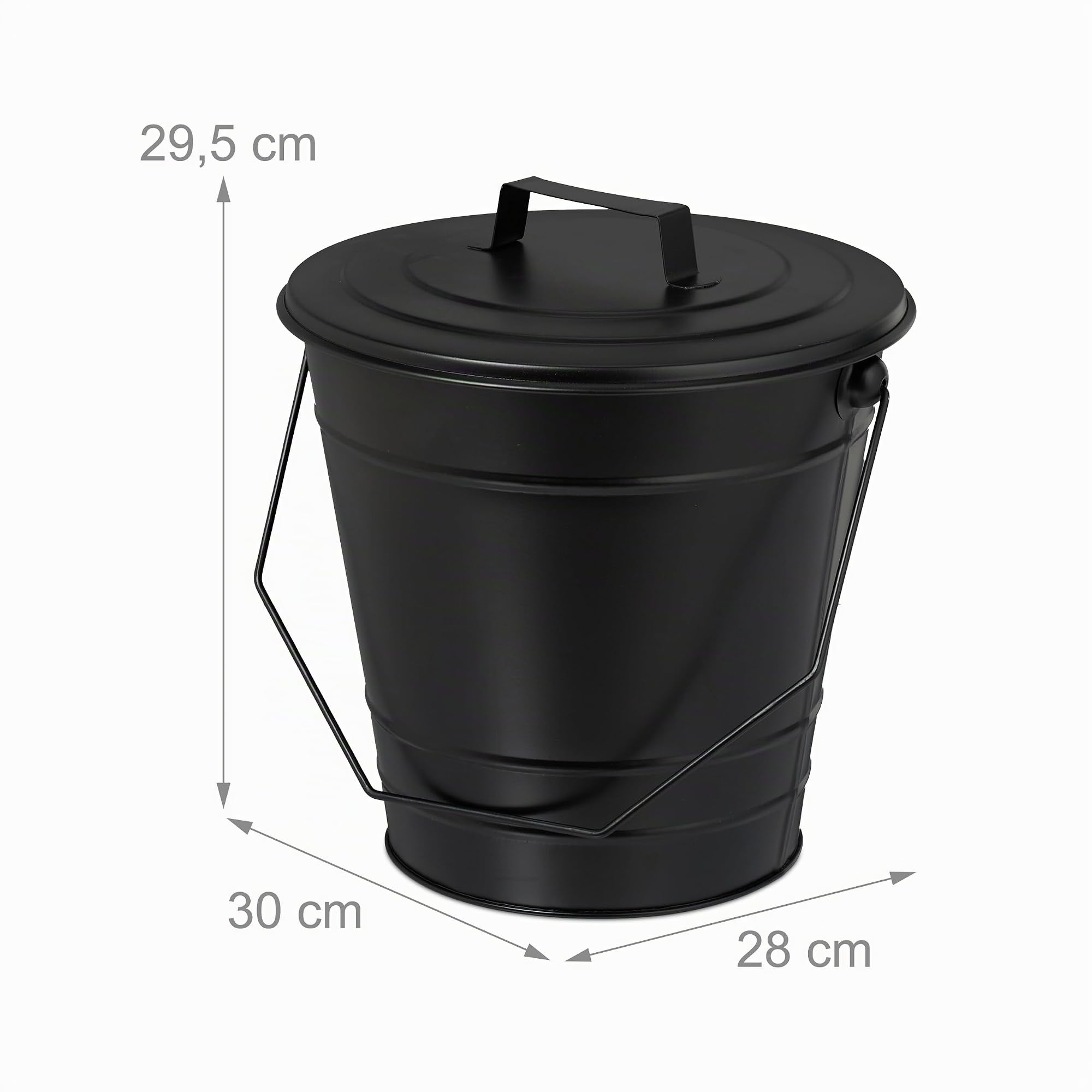 Relaxdays Cubo para Cenizas con Tapa, 7 L, Accesorio para Chimenea, Estufa, con Asa, Almacenar Carbón, Hierro, Negro