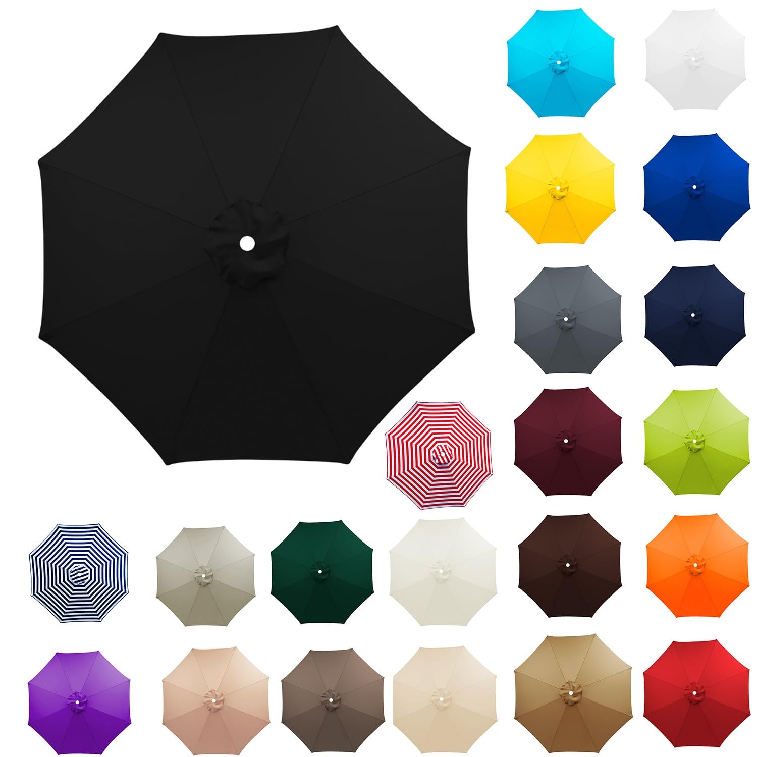 Replacement Parasol Canopy For 8 Arms, Strong and Thicck Garden Umbrella Replacement Cover, UV Protection Waterproof, Umbrella Covers For Garden Deck Backyard Pool(Black,8.86ft)