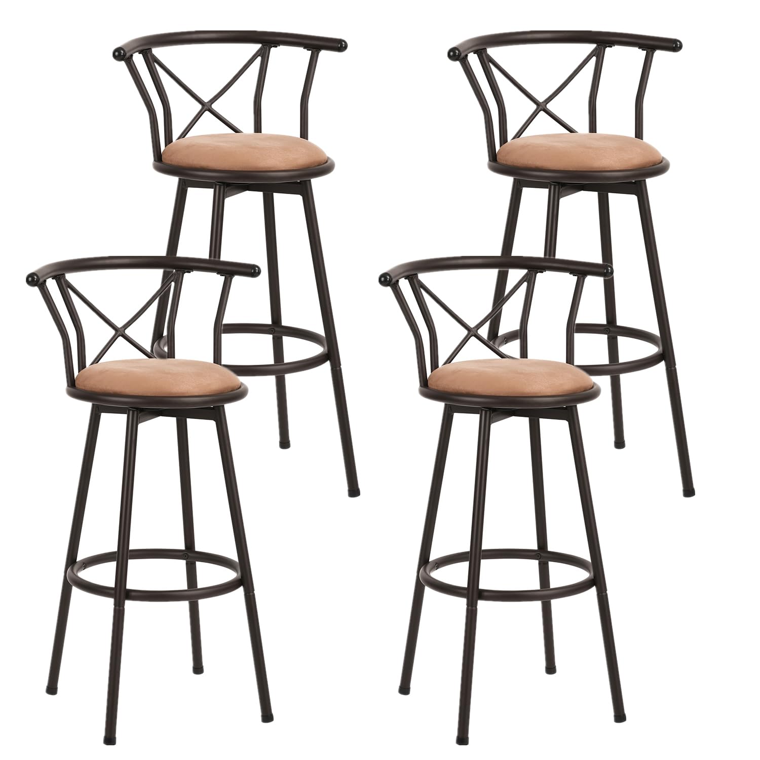 Meuble Cosy Lot de 4 Tabourets de Bar Chaises Vintage pivotant sur 360° avec Dossier et Repose-Pieds Siège de 75,5 cm de Haut Style Industriel Marron 40x56,5x99,5cm Hailey 29 4PCS