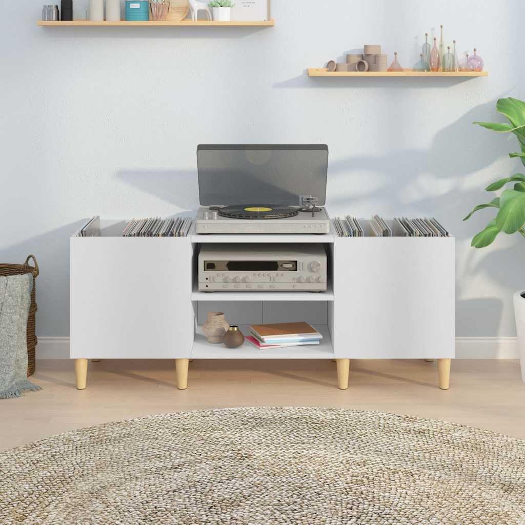 Générique Mobile a dischi bianco 121 x 38 x 48 cm in legno di ingegneria, mobile portaoggetti in vinile con piano robusto per giradisco, spazioso spazio per organizzare la tua collezione, piedi