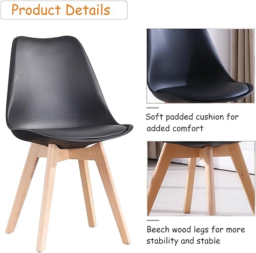 Miniatura 4 de Echoamo Juego de 4 sillas de comedor, modernas sillas de comedor de cocina, sillas laterales con cojín de poliuretano y patas de madera para cocina,