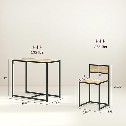 Miniatura 7 de HOMCOM Juego de mesa de comedor industrial de 3 piezas para 2, mesa de cocina y sillas, juegos de comedor para espacios pequeños, roble
