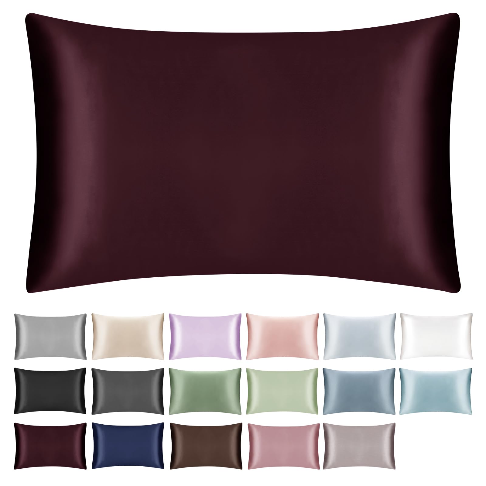 SILKTALE 19 Momme 100% Mulberry Silk Pillowcase for Hair and Skin with Zip, 1 Piece Burgundy Red, 40 x 80 cm โ image 1