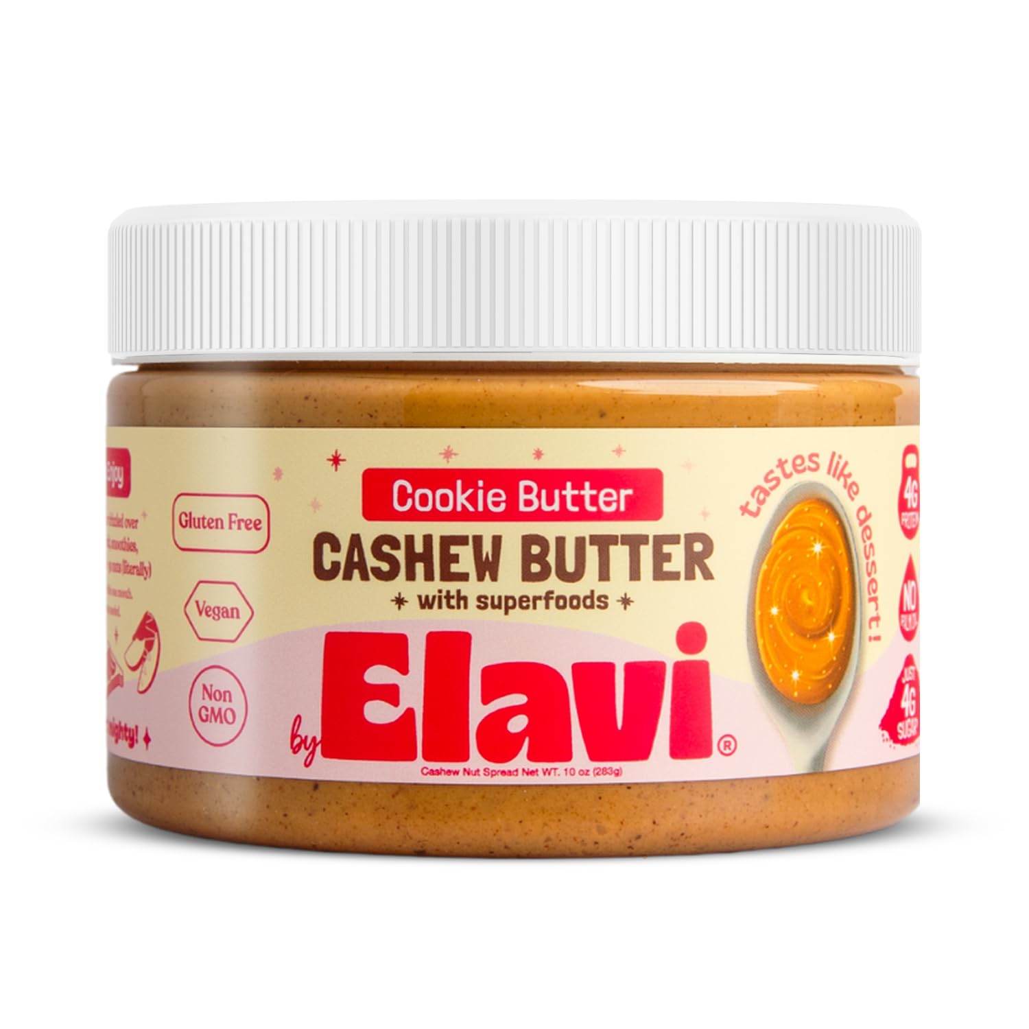 ELAVI Keto Cashew Butter, Kid-Friendly, Low-Sugar Dessert Spread | Vegan, No Added Sugar, No Sugar Alcohols, No Palm Oil (1 Count, Cookie Butter)