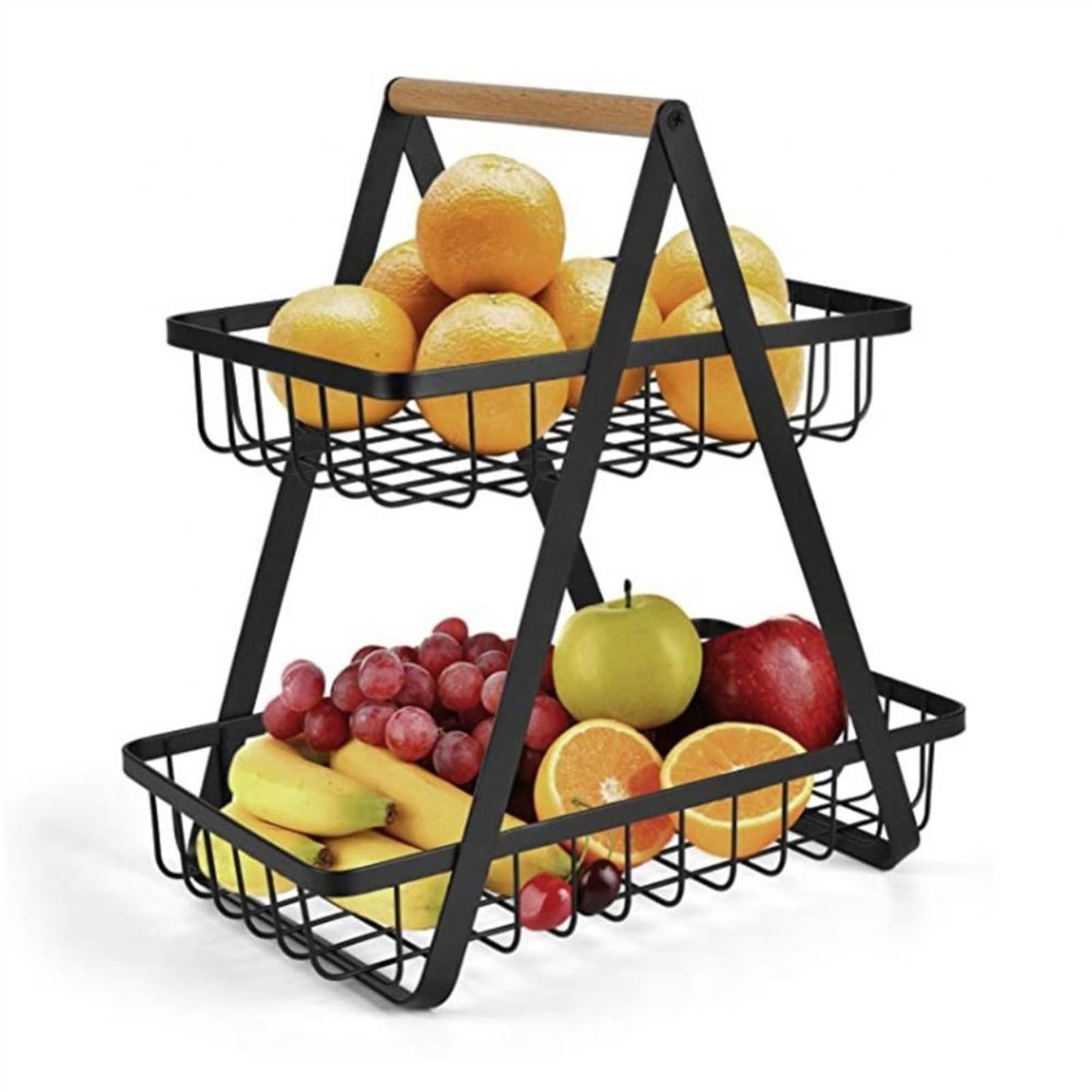 Cesta de frutas Cesta de frutas Cesta de frutas de metal grande de 2 niveles Cesta de camping portátil Estante de almacenamiento Estante for frutas Verduras Almacenamiento de cocina en el hogar Cesta