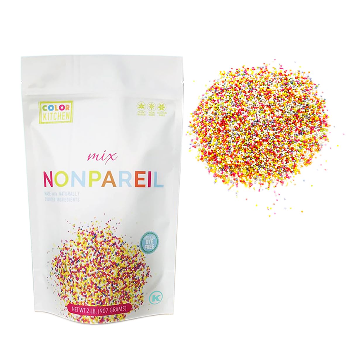 Color Kitchen Nonpareil Confetti Sprinkles Natural Ingredients Baking Cake Decorations, Ice Cream, Cookie, Artificial Dye-free, Plant-Based Colors, Gluten-Free, Non-GMO, No Hydrogenated Oils, Soy-Free, Kosher, 2 LB