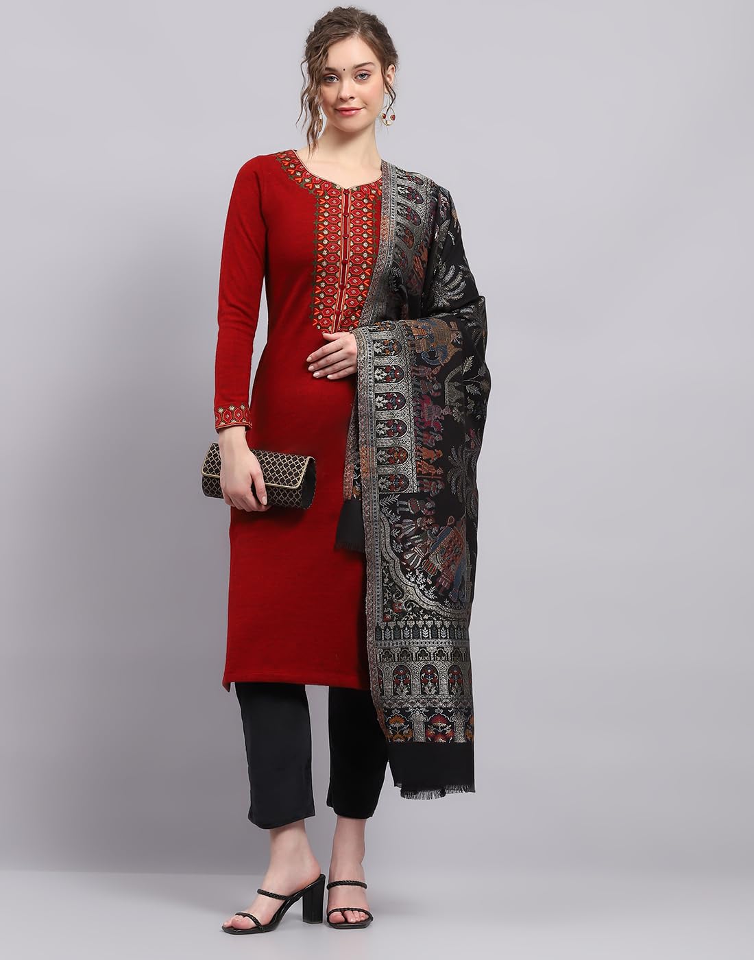 Monte Carlo Womens Self design Black Shawl (224SHW7117-0-40) 2