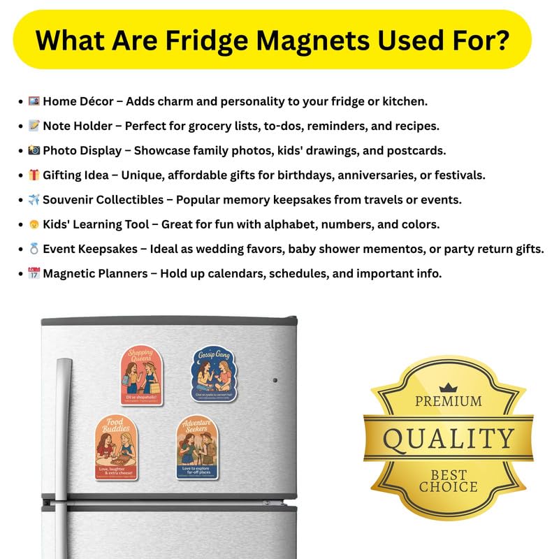 Image of Regalo Casila Friendship Fridge Magnet Set with Fun Quotes for Girls Shopping Travel Food Gossip Themes for Best Friends Room Fridge Decor Set of 4