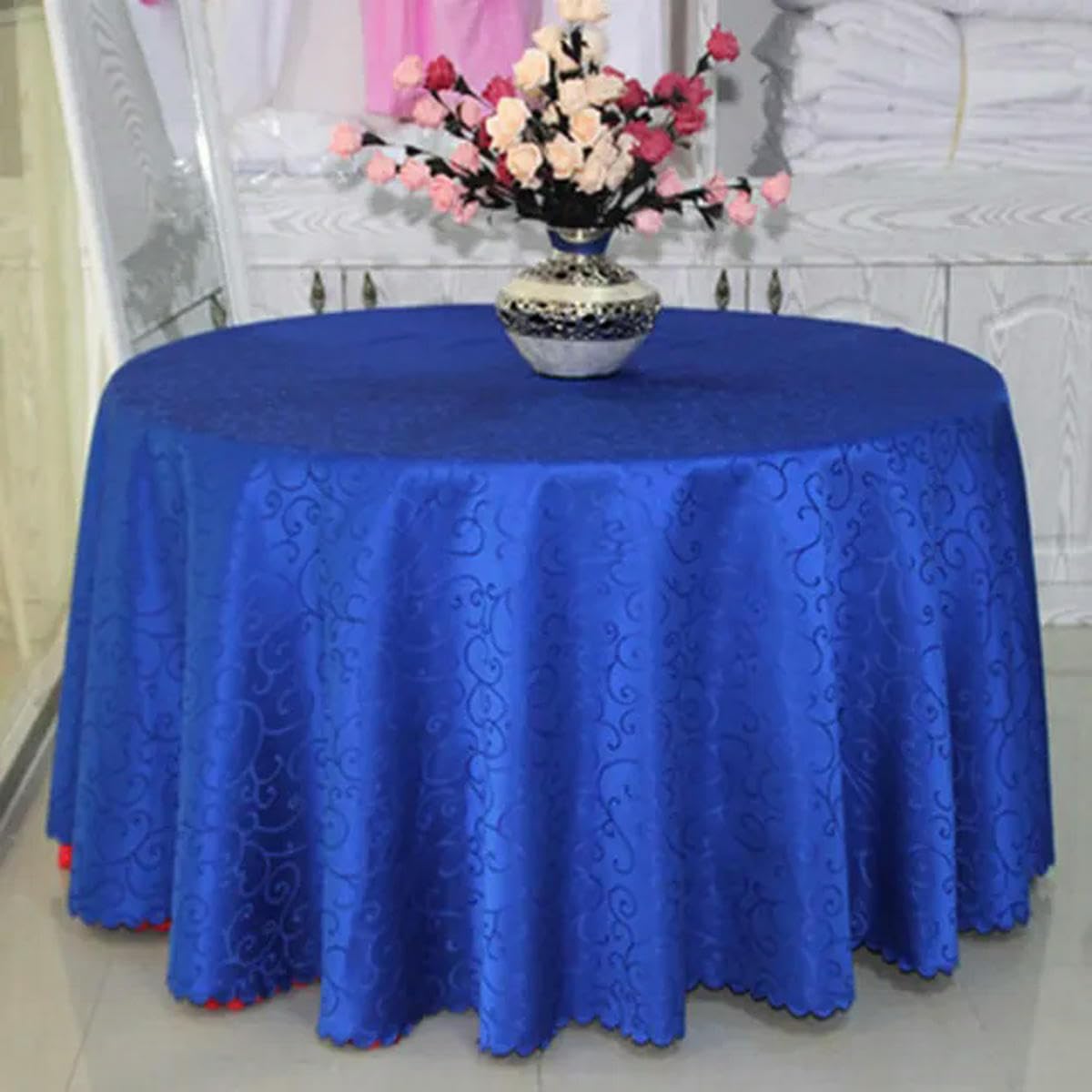 Tovaglia da pranzo rotonda rossa per hotel, quadrata, dorata, floreale, per tavolo da matrimonio, gonna, copertura, decorazione, per feste, ristorante, tovaglia-blu reale-diametro 240 cm