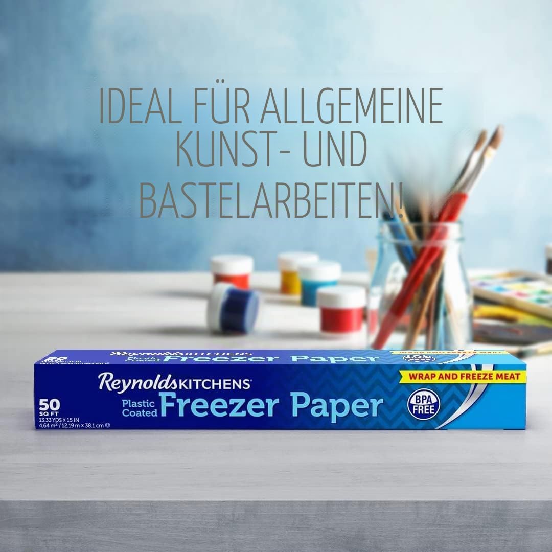 Reynolds Küchen kunststoffbeschichtetes Gefrierpapier | Bekämpfen Sie Gefrierbrand mit Reynolds Gefrierpapier | Perfekt für Kunst & Handwerk & Applikation | Packung mit 3 Rollen, 381 mm x 12 m