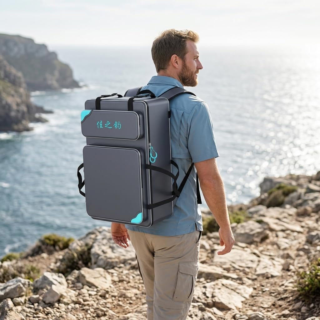 Zaino da Pesca Impermeabile e Borsa Porta Canne per Attrezzatura da Pesca, Rinforzato con Filo d'Acciaio, per lago, Borsa principale stile europeo 80cm, 80cm