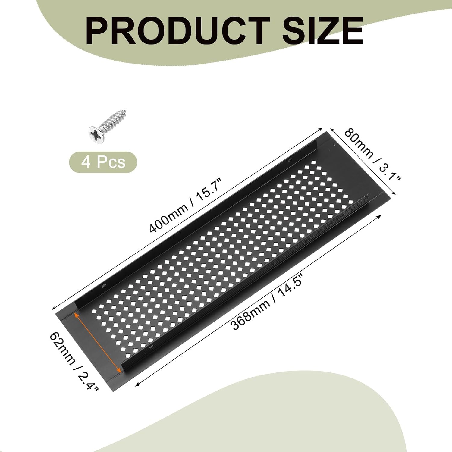 PATIKIL 16 x 3 Inch Door Air Vent Cover, Aluminum Grille Ventilation Cover Louvered Diamond Hole with Mounting Screws for Cabinet Wardrobe Door, Black