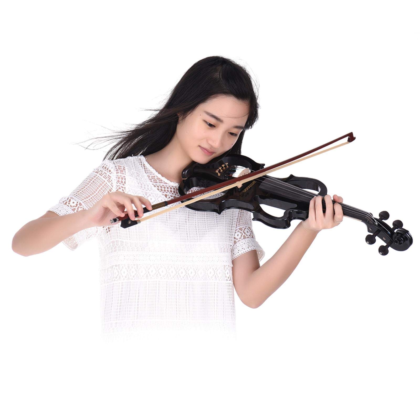 4/4 legno massello silenzioso violino elettrico violino corpo acero tastiera in ebano pioli con musica accessori neri
