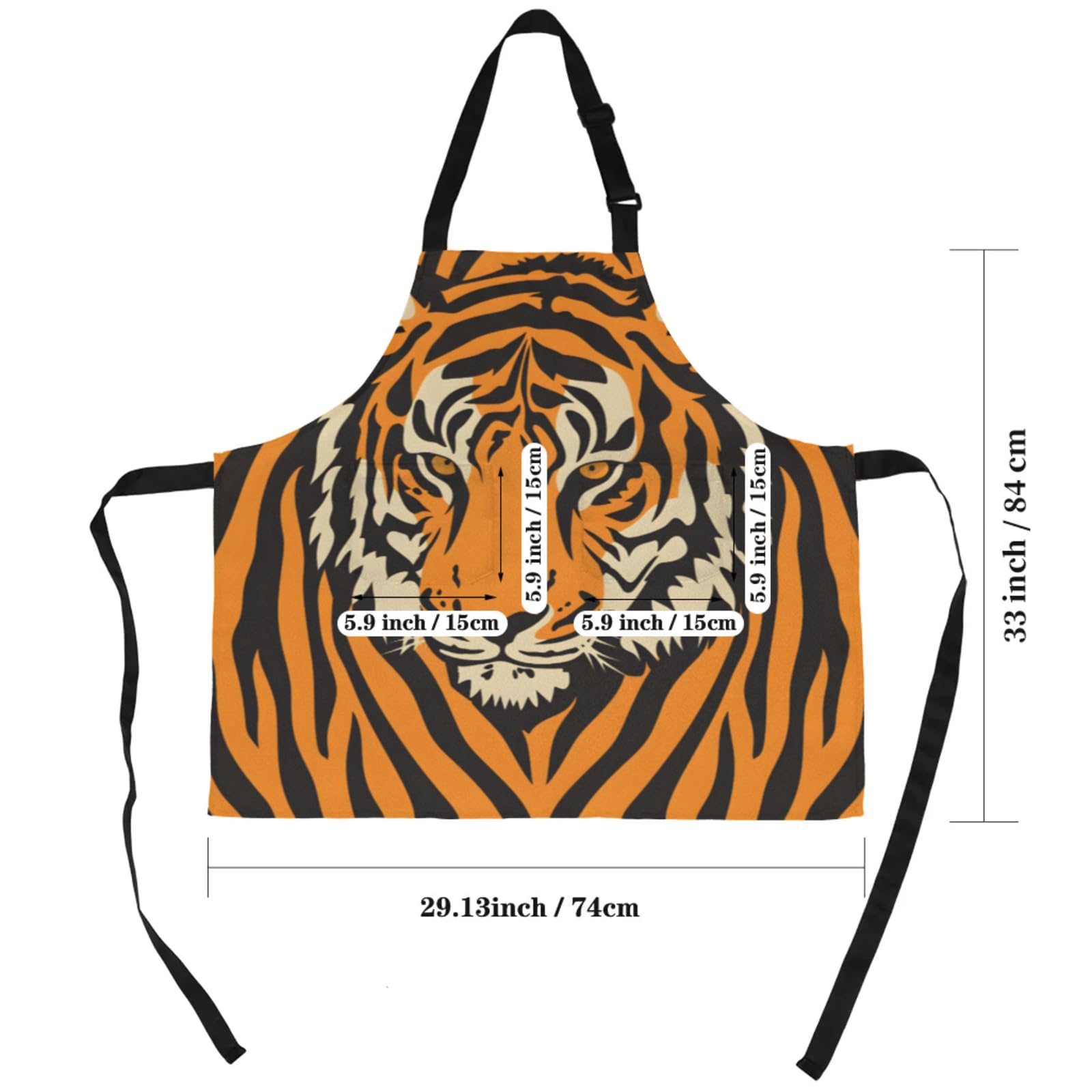 Aglebo Tiger Texture Chef Apron with Pockets Adjustable Shoulder Strap Waterproof Cooking Apron for Kitchen Baking Gardening Pottery Painting