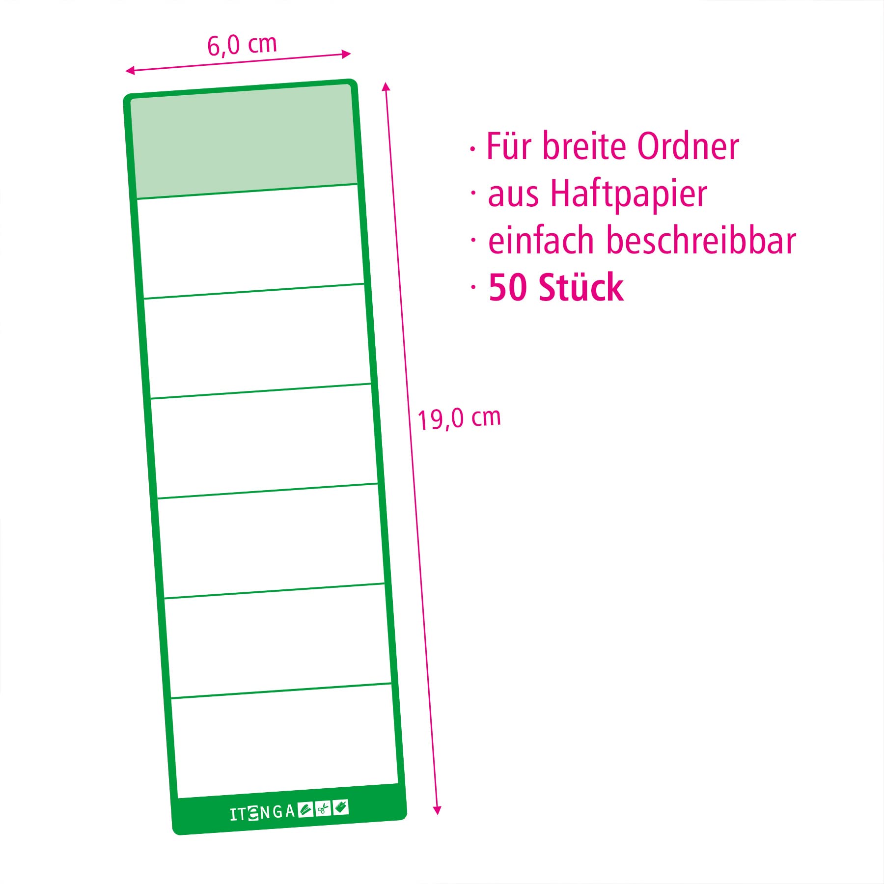 Etichette Autoadesive Per Raccoglitori Itenga - 50 Pezzi 6x19 Cm Grigio