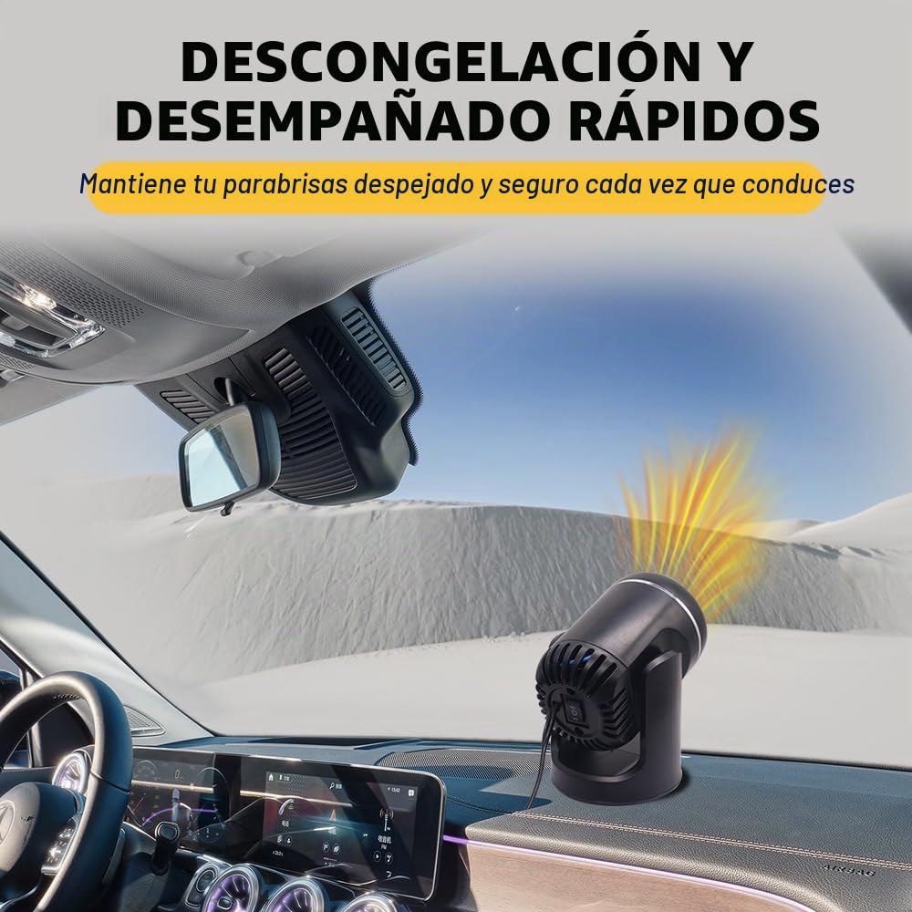 Calentador de Coche, Calentador Portátil para Coche, 12V 120W Calefacción Portátil 2 en 1, Desempañador de Parabrisas Giratorio, Coche Calentador de Parabrisas para Coches SUV