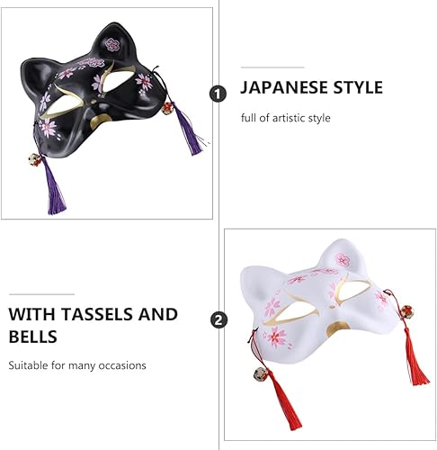Miniatura 7 de BESTOYARD 2 máscaras de gato Kabuki de animales de Halloween, máscara de zorro japonés, máscara para baile de actuación, maquillaje, regalos de