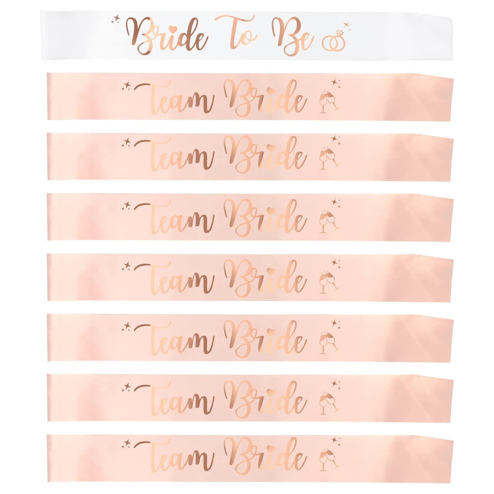 PATICARRY Happyland 8 sets Team Bride Sash Bachelorette Party Decorations Bridesmaid Sashes Rose Gold Foil letter for Bridal Shower & Wedding Party, Gold Rose, L