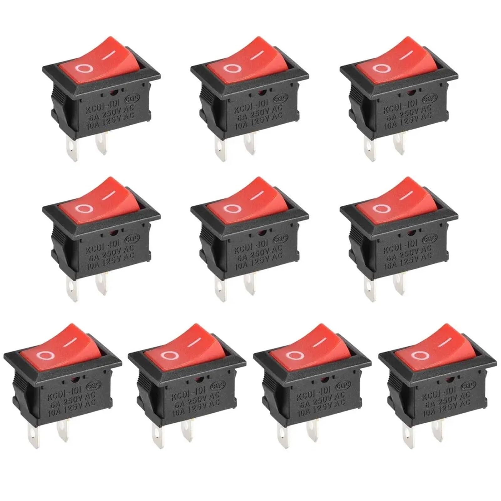 10Pcs SPST Snap-in ON-Off 2 Pin Round Snap Rocker Boat Switch Black AC 250V 6A 125V 10A for Household Appliances Replacement(10pcs Rocker red)