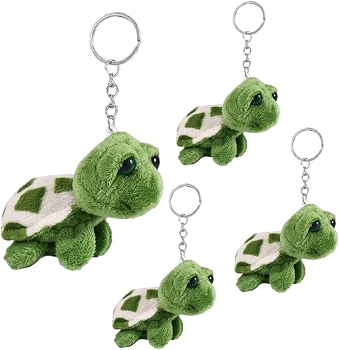 4 piezas de mini criaturas marinas verdes tortuga muñeca llavero regalo peluche llavero de dibujos animados bolsa colgante auto animal llavero