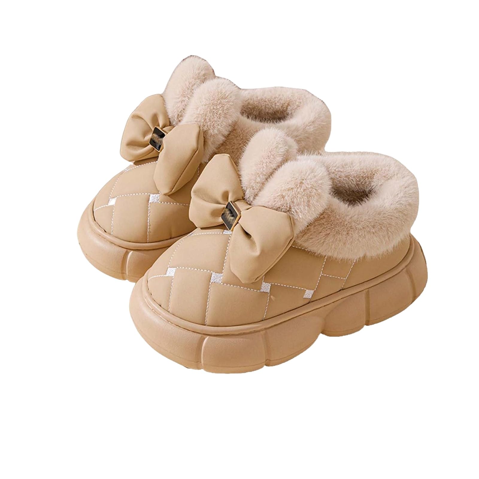 Women's Cute Bowknot Design Plush Lined Slipper Boots, Bow Slippers, Winter Warm Anti-Skid Waterproof Thick Sole House Boots - 5.5-6.5 US - Coffee