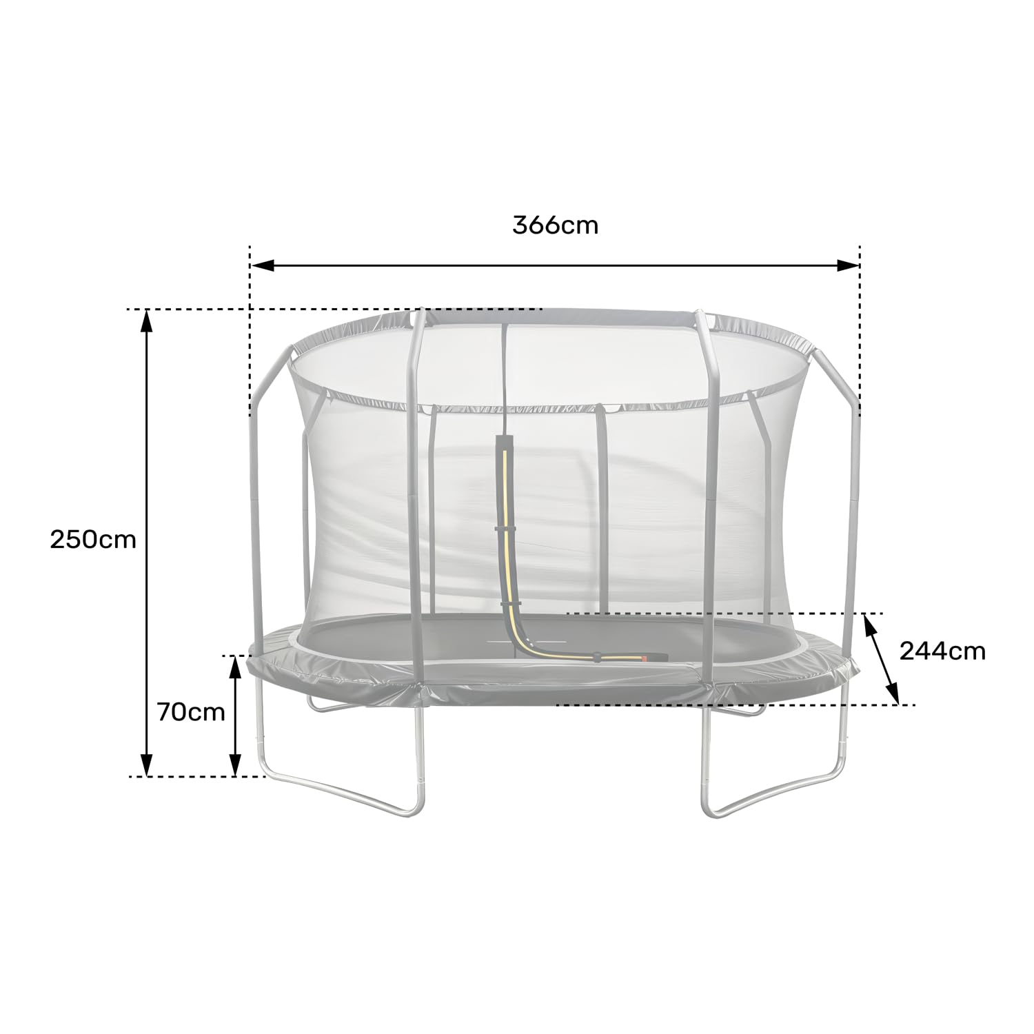 Sydney Trampolin für Kinder, oval, 366 x 244 cm, Schwarz, Gartentrampolin mit Netz und Leiter