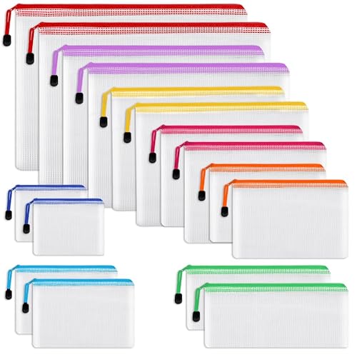 EOOUT 16 bolsas de malha com zíper, 8 tamanhos 8 cores de plástico à prova d'água para organização,