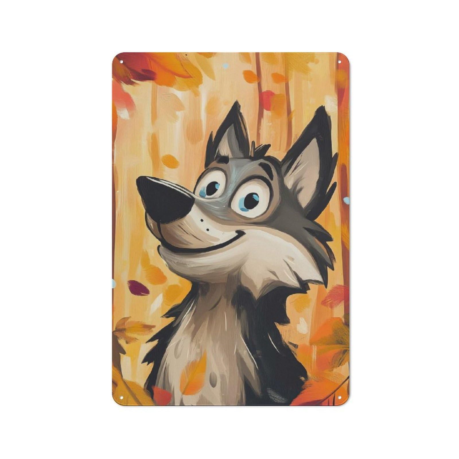 Junmoney Playful Wolf Illustration Metal Wall Sign 30X20cm Featuring For Garage Wall, A Housewarming Gift For People Furnishing A Garage