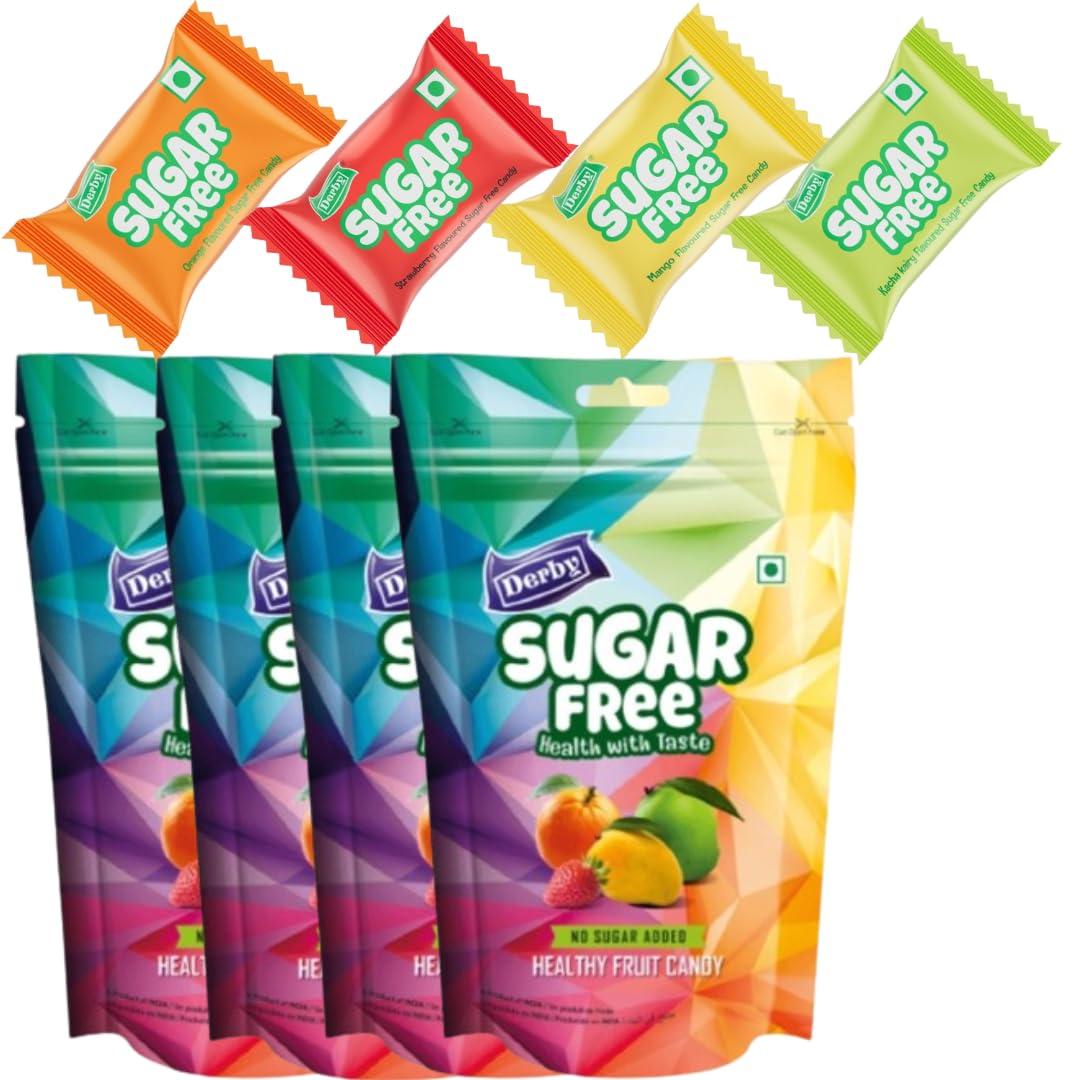 Derby Combo Pack Of 4 Standy Pouch.| Swad Jo Rishton Me Mithas Laye. (Derby Sugar Free Pack Of 4) / Each 96Gms