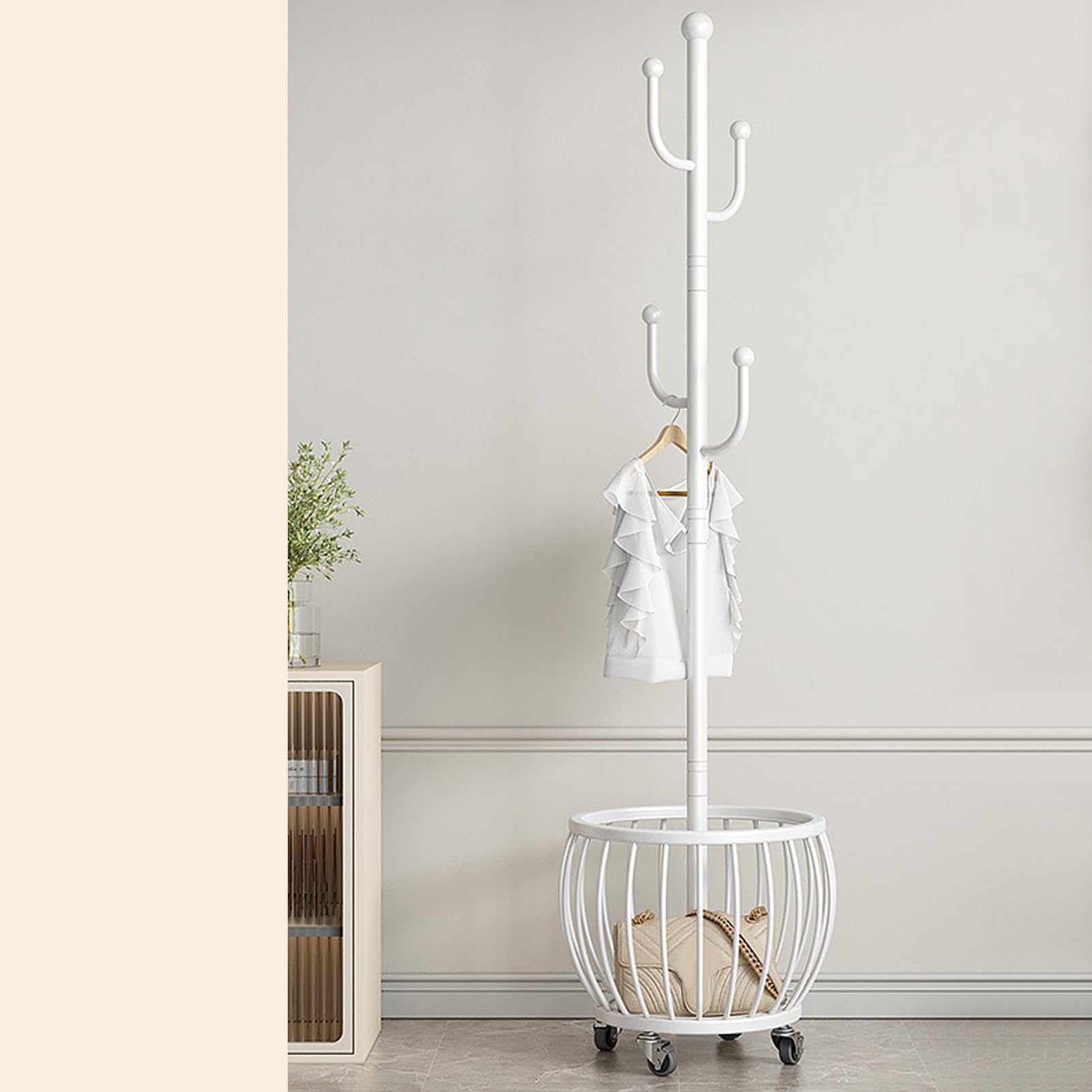 Bedroom Dirty Clothes Basket, Floor Laundry Basket Hanging Rack, Iron Coat Rack, Removable Household Storage Basket