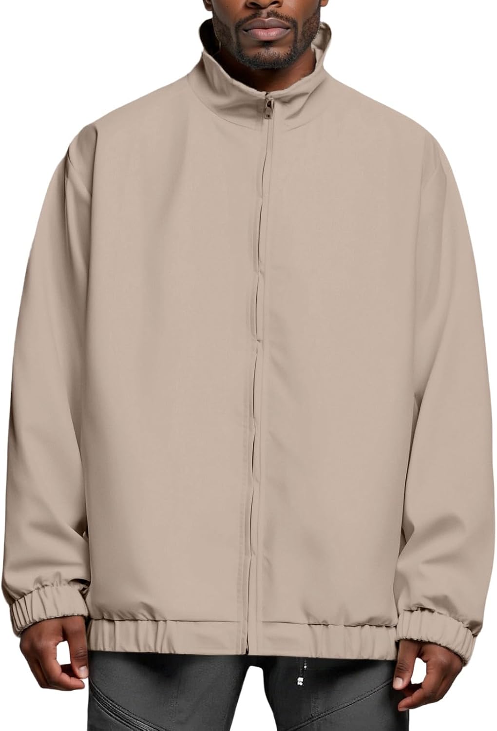 JOFOW Men's Jacket Retro Stand Collar Spring Loose Casual Workout Outdoor Long Sleeve Top