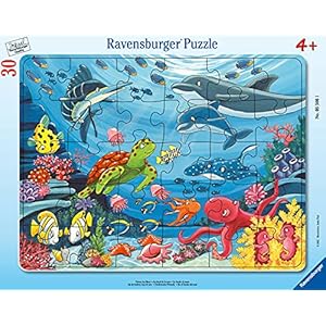 Ravensburger Kinderpuzzle 05566 – Unten im Meer-30-48 Teile Rahmenpuzzle für Kinder ab 4 Jahren