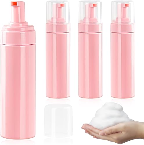 Botella de espuma de 6.8 onzas líquidas, bomba de botella de espuma vacía rosa, botella de espuma de viaje para jabón, champú, botella dispensadora