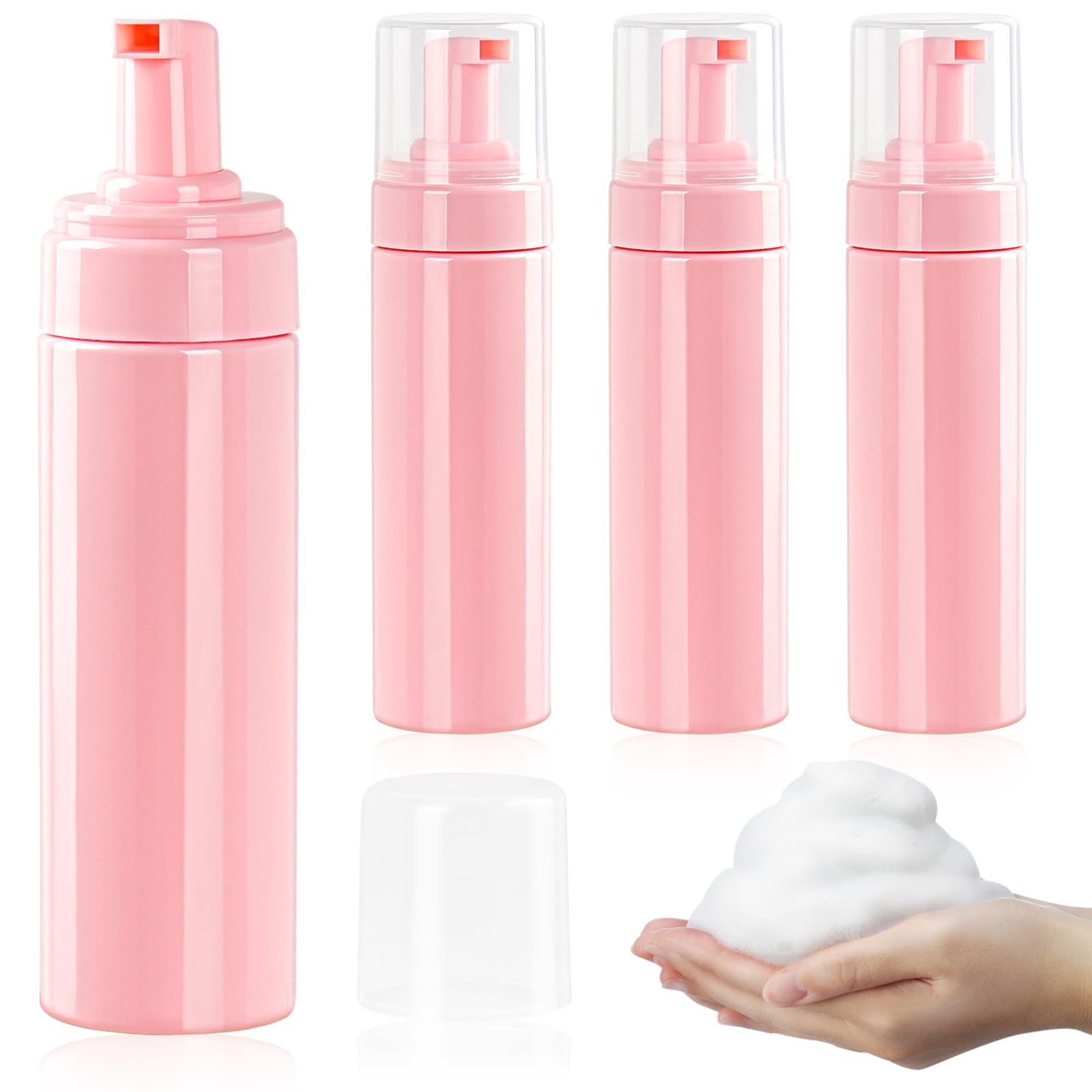 TMLECE TMFoam Pump Bottle 6.8oz/200ml Pink Empty Foam Bottle Pump, Travel Foam Bottle for Soap, Shampoo, Cleaning Foam Dispenser Bottle Refillable (4 Pack)