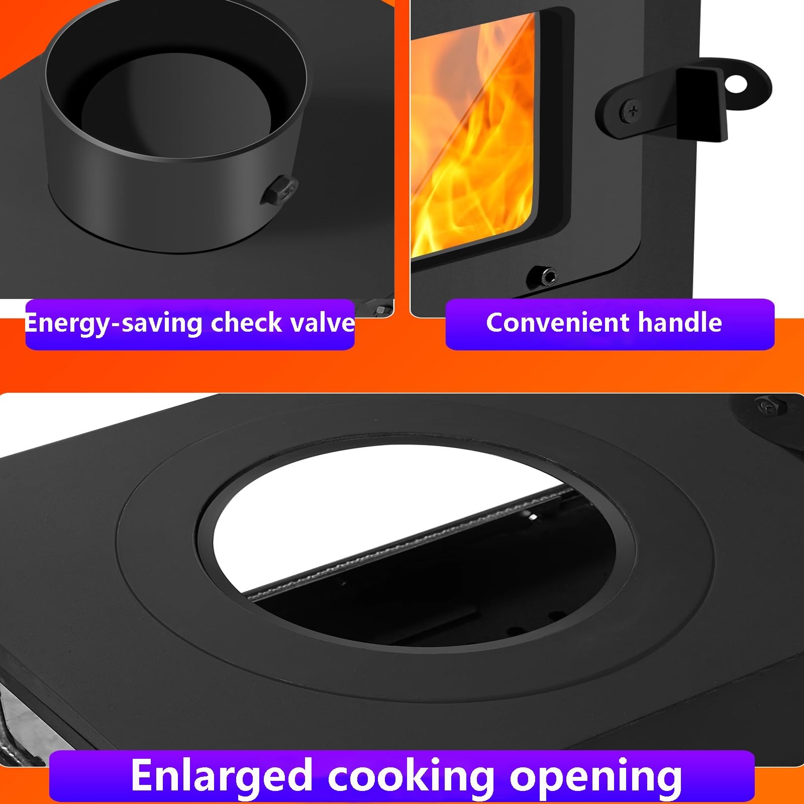 Stufa A Legna Ad Alta Efficienza – Riscaldatore In Acciaio Resistente Al Calore Con Visuale Del Fuoco Bifacciale, Riscaldamento Grande Spazio, Per Casa, Hotel(50 * 31 * 50cm)