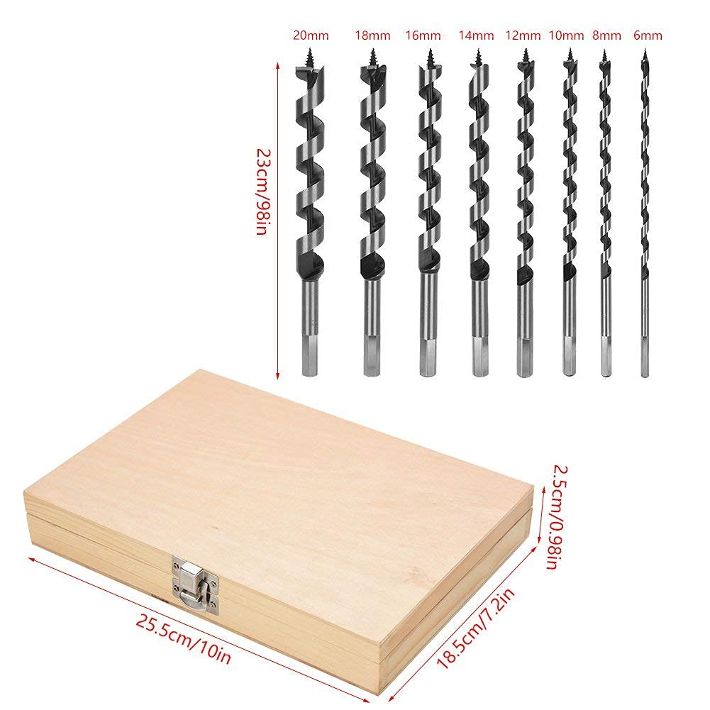 Set di Punte Trapano Esagonale a 8 Pezzi 230mm Set punte di Trapano a Legno in Acciaio al Carbonio per l'uso con Trapani e Gimlet con Punta di Diametro 6mm 8mm 10mm 12mm 14mm 16mm 18mm 20mm