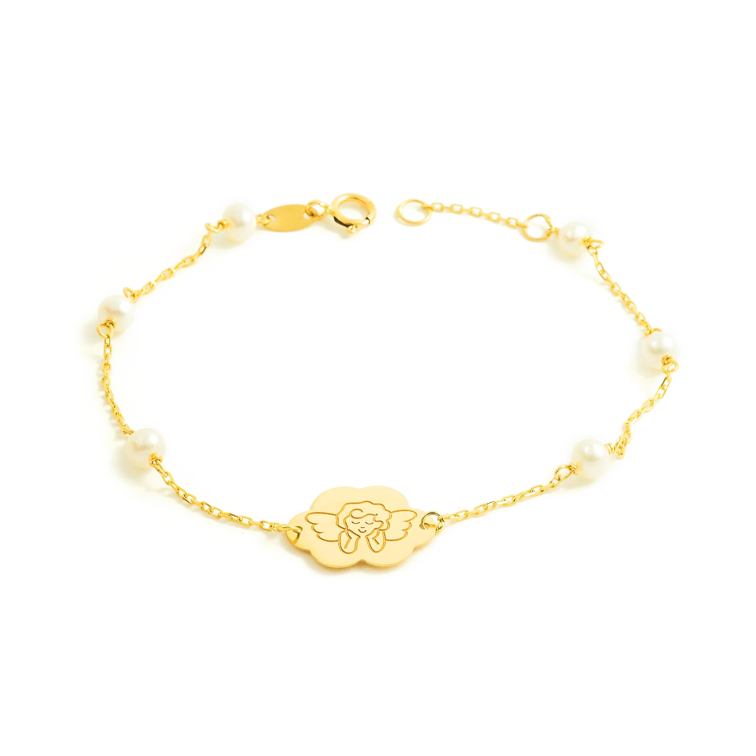 Mondepetit Damen & Kinder Engel Perle 4 mm Armband Gelbgold 18k - Geschenkbox - Garantiezertifikat
