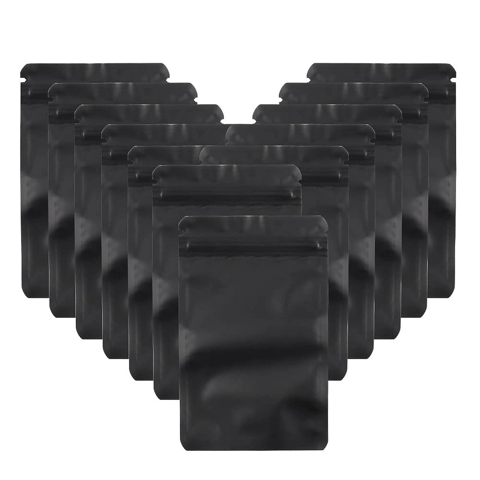MZMing 50 Pieces Resealable Smell Proof Bags Foil Pouch Small Mylar Ziplock Bags Black Reusable Grip Seal Bag Flat Metallic Bag Packaging for Jewellery Candy Snack Sample Bath Salts - Matte Black