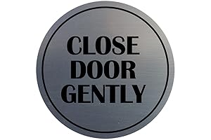 Signs ByLITA Circle Close Door Gently Sign (Brushed Silver) - Small