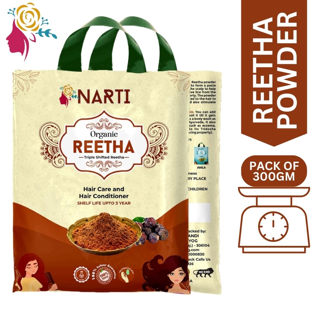 NARTI Reetha Powder 300gm – Natural Soap Nut for Hair Growth, Anti-Dandruff, Conditioner & Shine | Chemical-Free Alternative Shampoo for Healthy Scalp 1