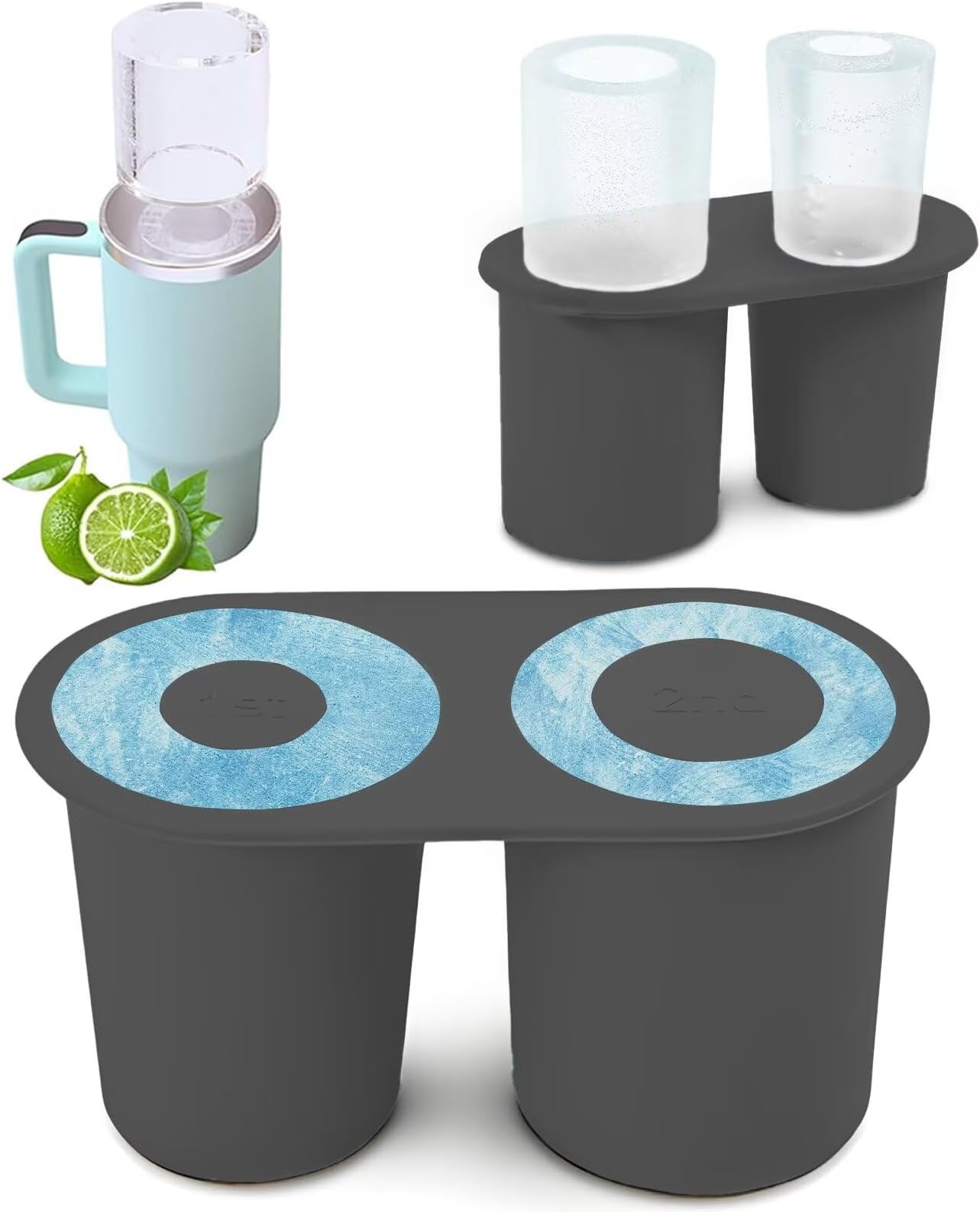 LBF Tumbler Ice Mode Silicone Ice Cube Tray with Lid for 30-40 oz Ice Mold Large Ice Cube Molds Tumbler Cup Cylinder Ice Cube Mold Reusable Ice Cubes for Freezer Whiskey Drinks Black