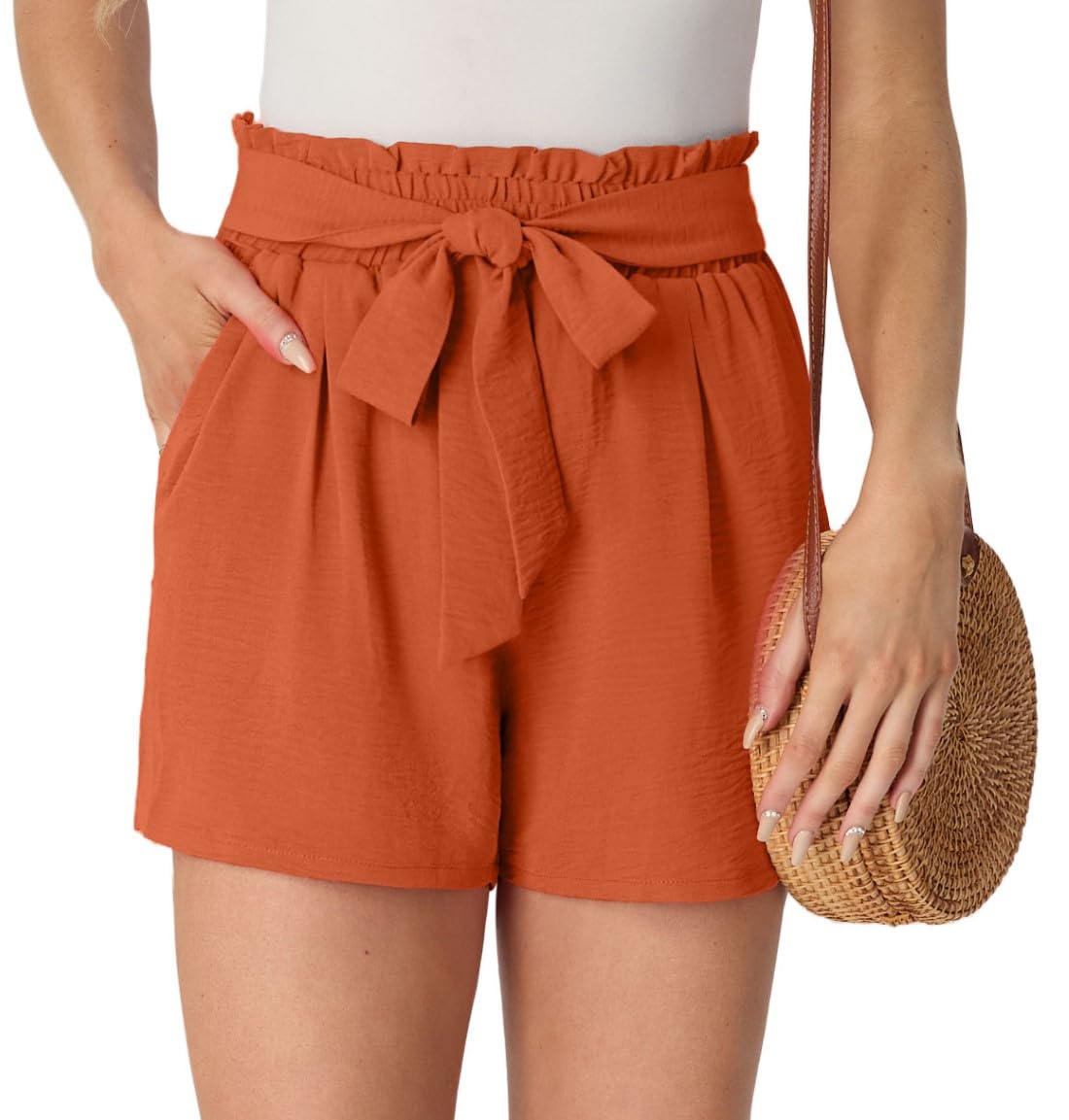 PrinStory Pantaloncini leggeri da donna cintura a gamba larga pantaloni corti con tasche a vita alta