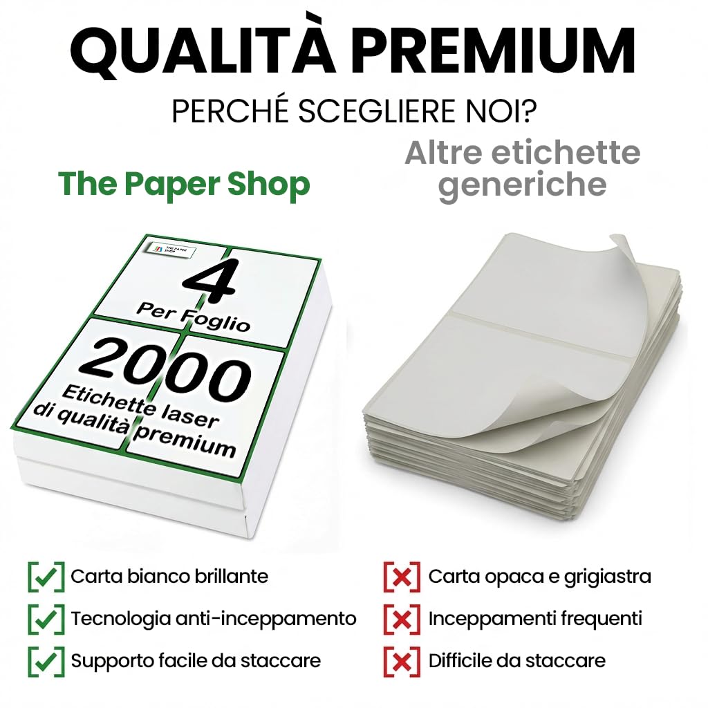 [2000 etichette] Etichette autoadesive bianche adesive per stampante A4, 4 per foglio | Stampante A6 adesive 4 per foglio A4 etichette per indirizzo | Etichette per stampante laser 4 per foglio (2000)