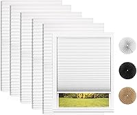 Changshade 6-Pack White Pleated Paper Temporary Window Shades, No-Drill Cut-to-Size Adhesive Blinds 36x72 Inch for Bedroom Office