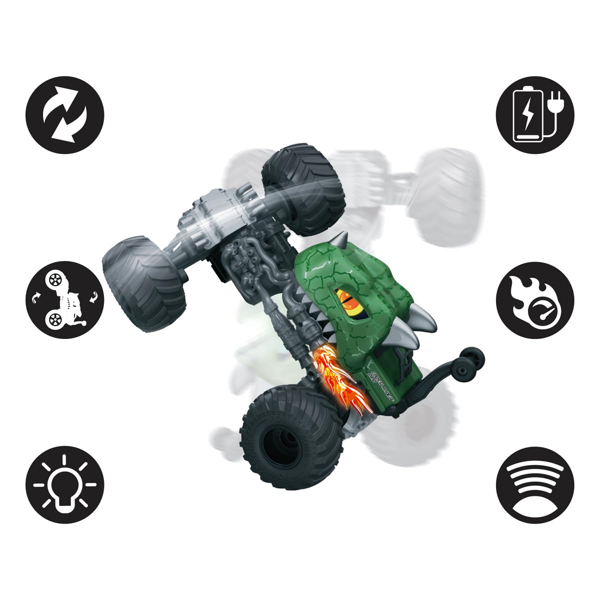 Lexibook, Coche RC Crosslander Dino, RC59DLXB | Giroscopio, acrobacias, efectos de luz, recargable